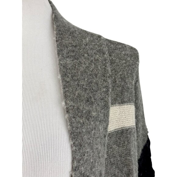 Free People Black Gray Striped Floral Knit Long Cardigan | Boho Grunge Fairy S - Picture 5 of 16